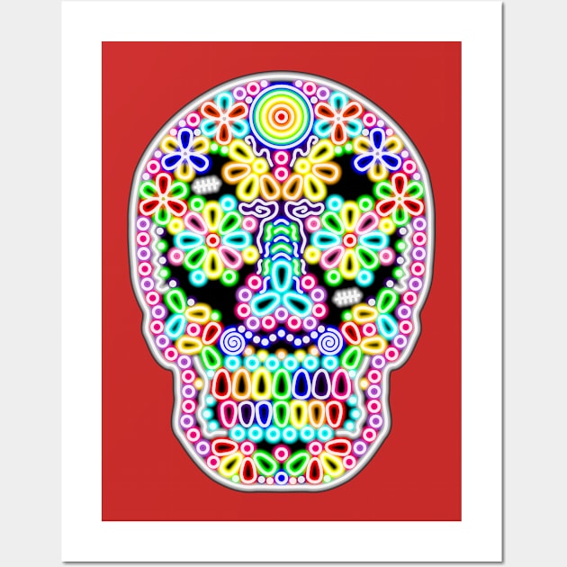 Neon Skull De Los Muertos Wall Art by gkillerb